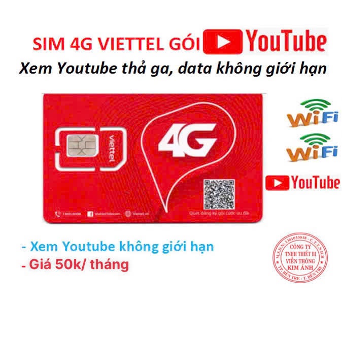 Sim Viettel 4G nghe gọi dùng mãi mãi xem Yuotube không giới hạn chỉ 50k/ tháng, Hàng chính hãng FREE