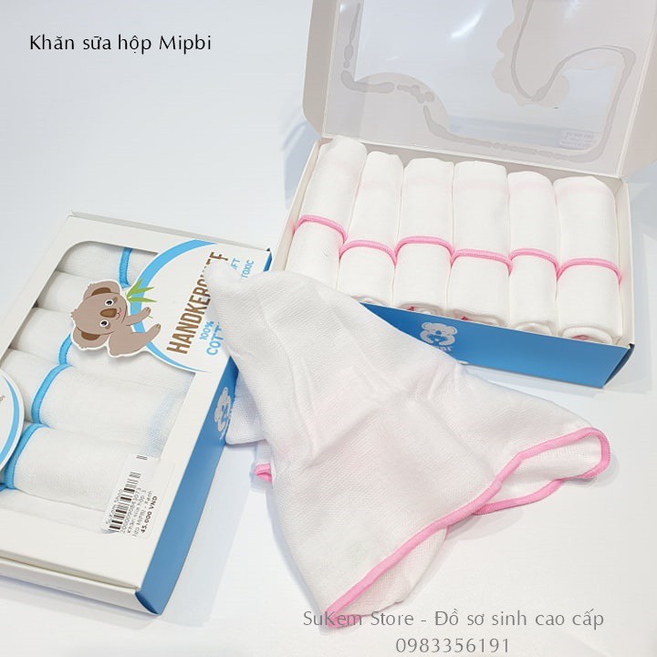 Khăn sữa hộp 100% cotton mipbi set 6c