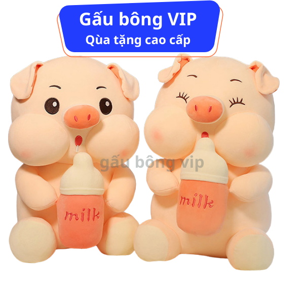 Gấu bông heo ôm bình sữa size 80cm có khóa kéo gấu bông vip tphcm, thú bông heo cầm bình sữa, thú bông heo hồng ngồi, gấu bông heo hồng, heo milk lợn nhồi bông, quà tặng cao cấp