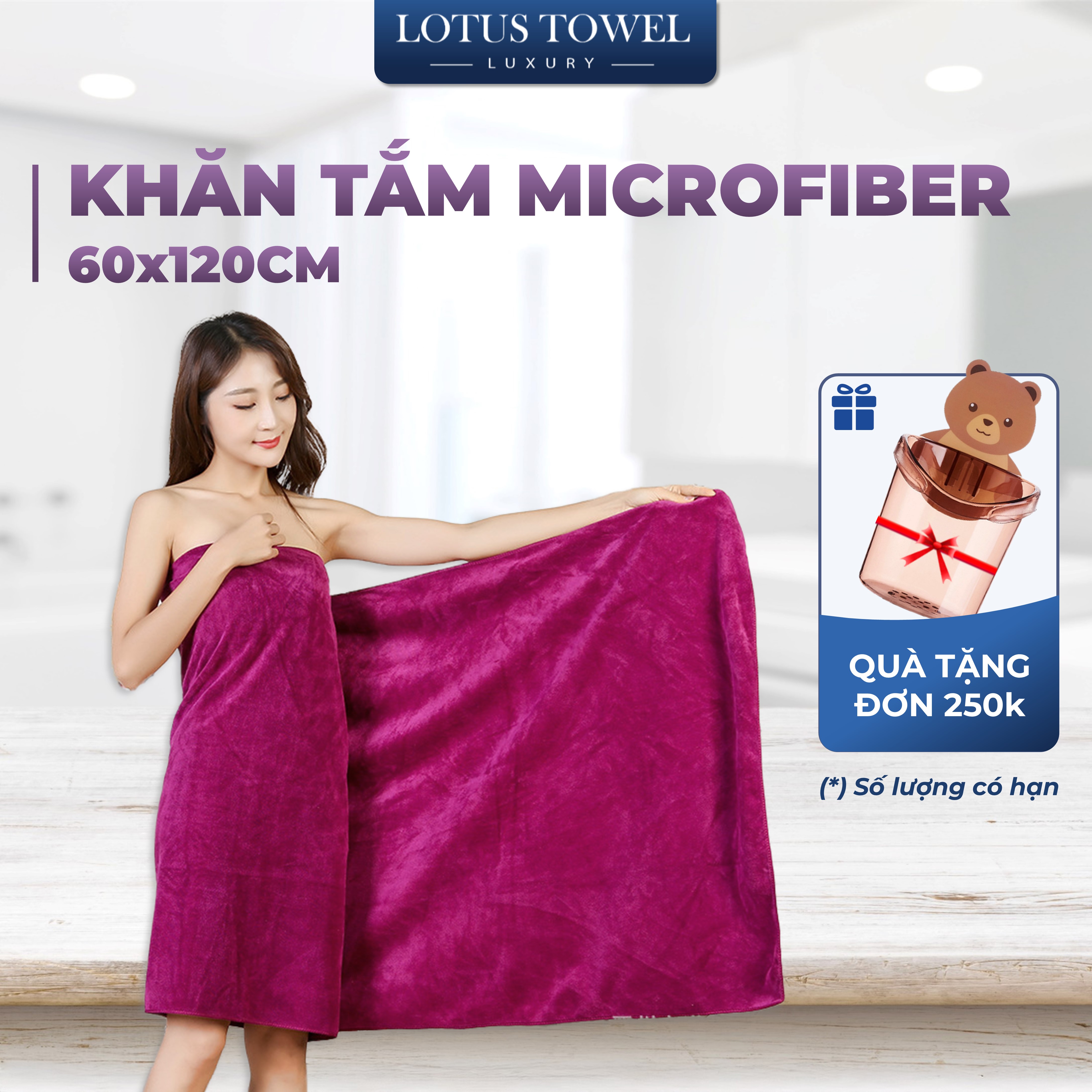 Khăn tắm SPA 60x120cm, 100% MICROFIBER, siêu mềm mịn, thấm hút, dày dặn - LOTUS TOWEL