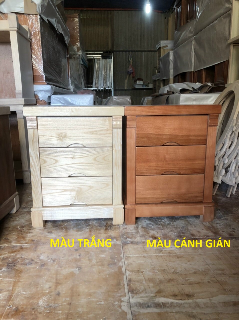 Tủ đầu giường gỗ sồi, tab đầu giường gỗ sồi loại 3 ngăn kéo