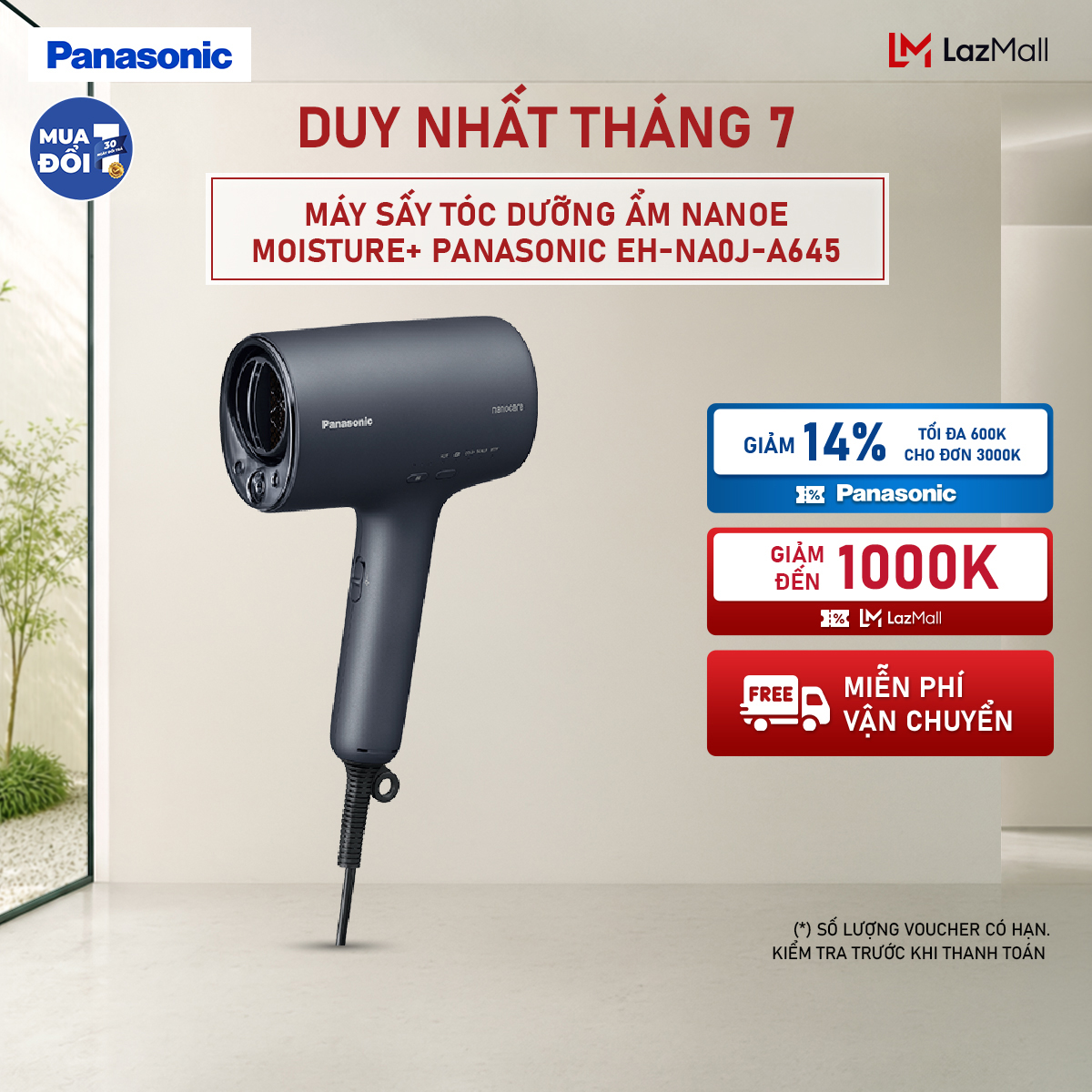 [Độc quyền Online]Máy sấy tóc dưỡng ẩm nanoe moisture+ Panasonic EH-NA0J giảm khô tóc - thẩm thấu sâu để tóc bóng mượt - Giảm tình trạng chẻ ngọn