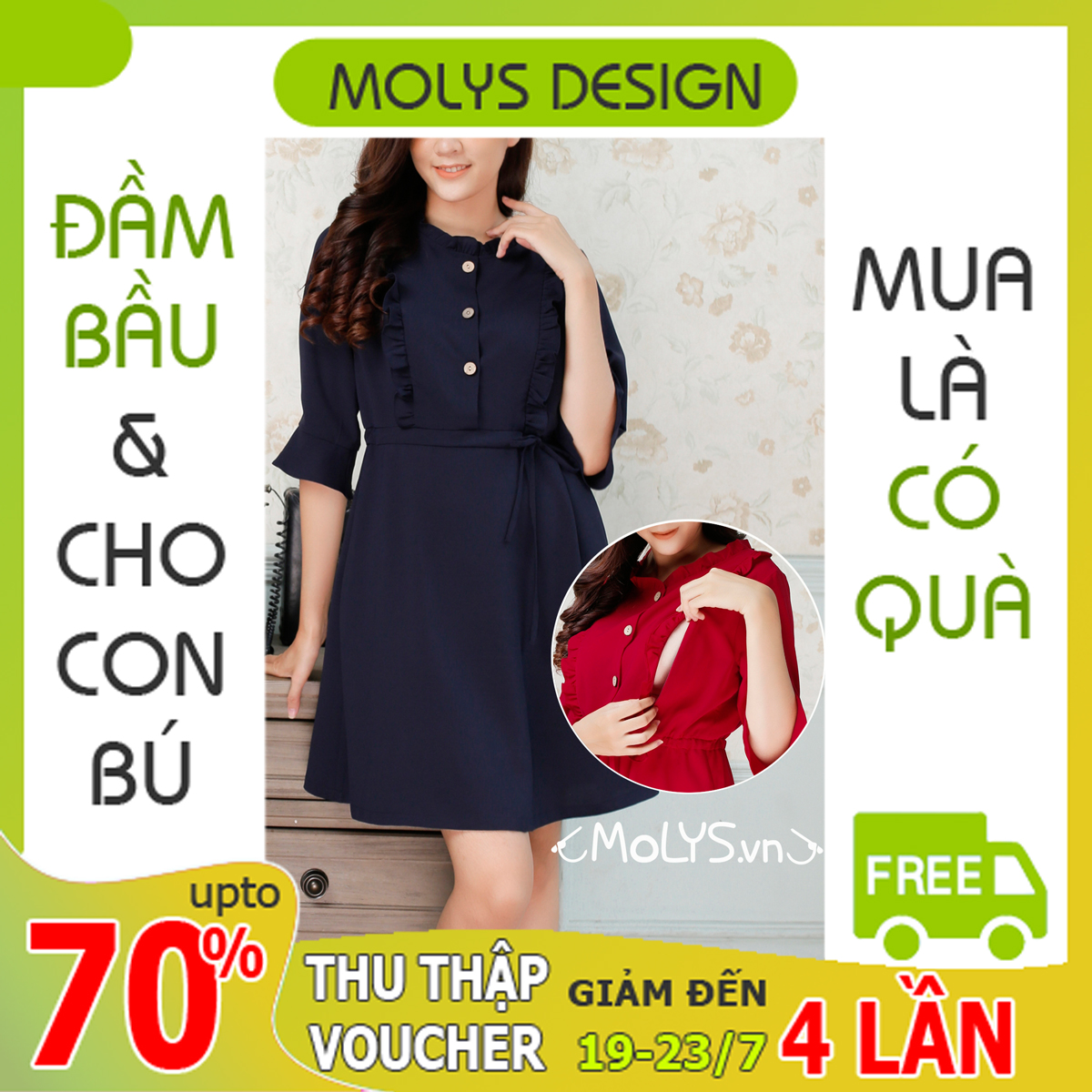 Váy sau sinh cho con bú Molys M2192 đũi lụa mịn mát, sản phẩm có mẫu mã đa đạng, chất liệu vải tốt, mang lại cảm giác thoải mái cho người sử dụng