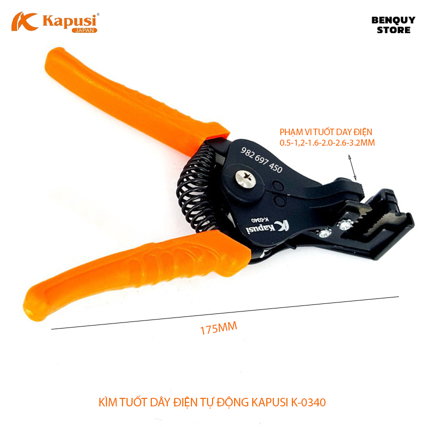 Kìm tuốt dây điện tự động kapusi japana k-0340. sản xuất tiêu chuẩn nhật.
