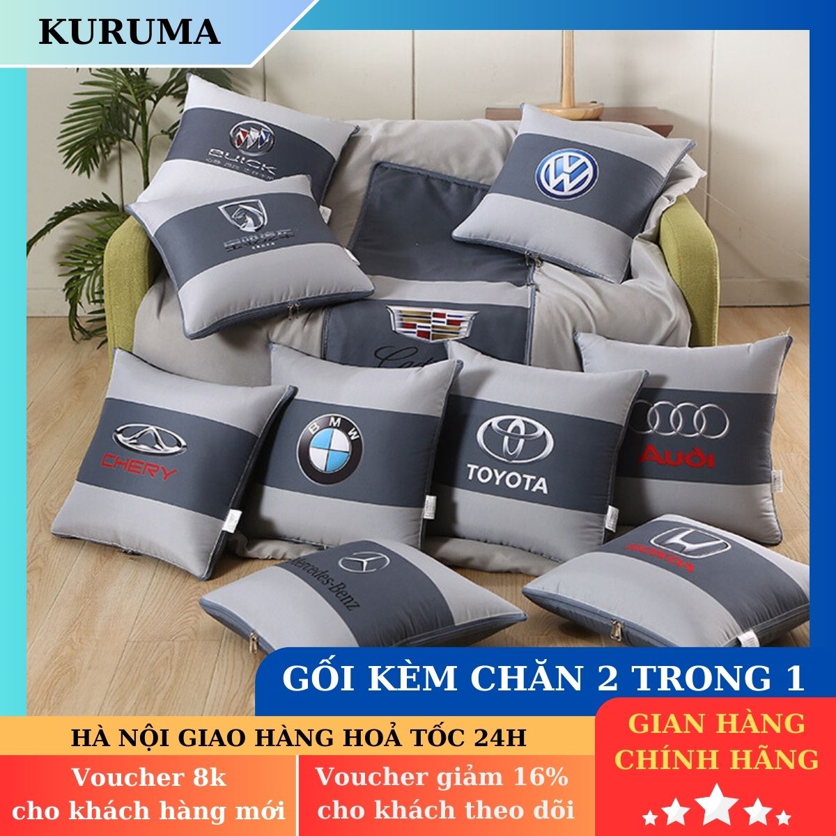 Gối kèm chăn 2 trong 1 vừa dùng làm gối tựa lưng vừa làm chăn đắp trên xe ô tô văn phòng làm việc ghế sofa và dễ dàng gấp gọn