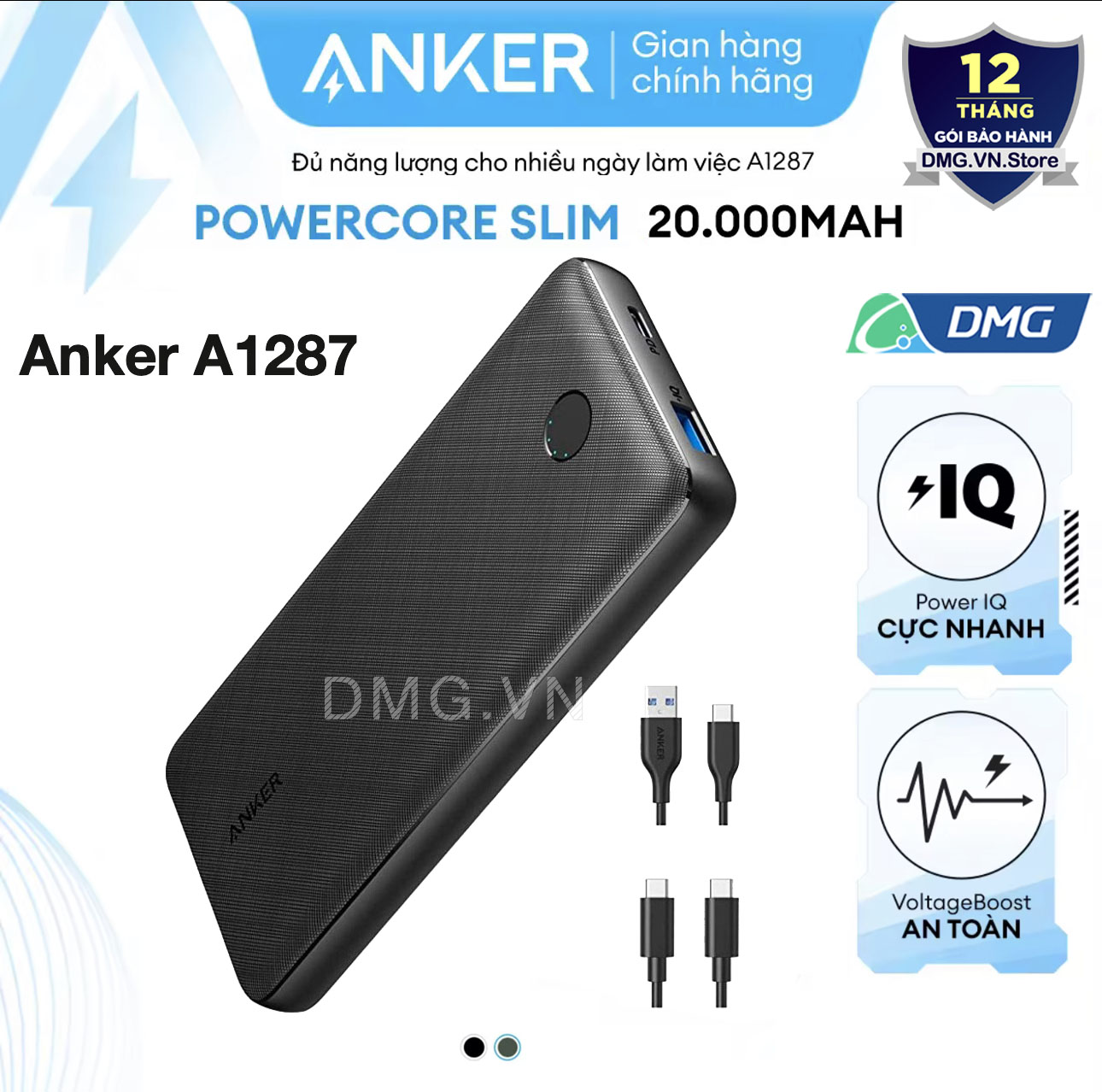 Sạc Dự Phòng PD 20W Anker A1245 10000mAh A1287 20000mAh,2 Cổng Đầu ra USB-A 18W,USB-C 20W,Bảo Hành 12T