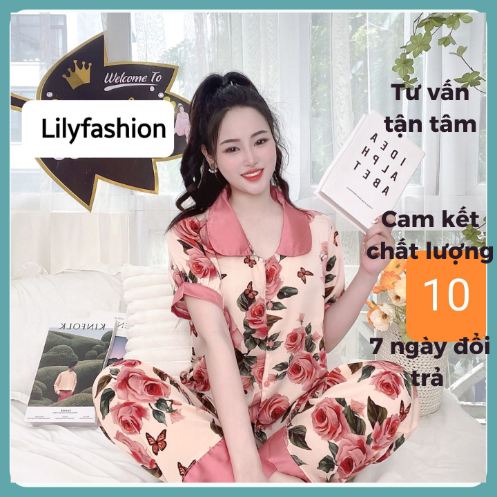 Đồ bộ pijama nữ bộ mặc nhà vải lụa áo cộc quần dài