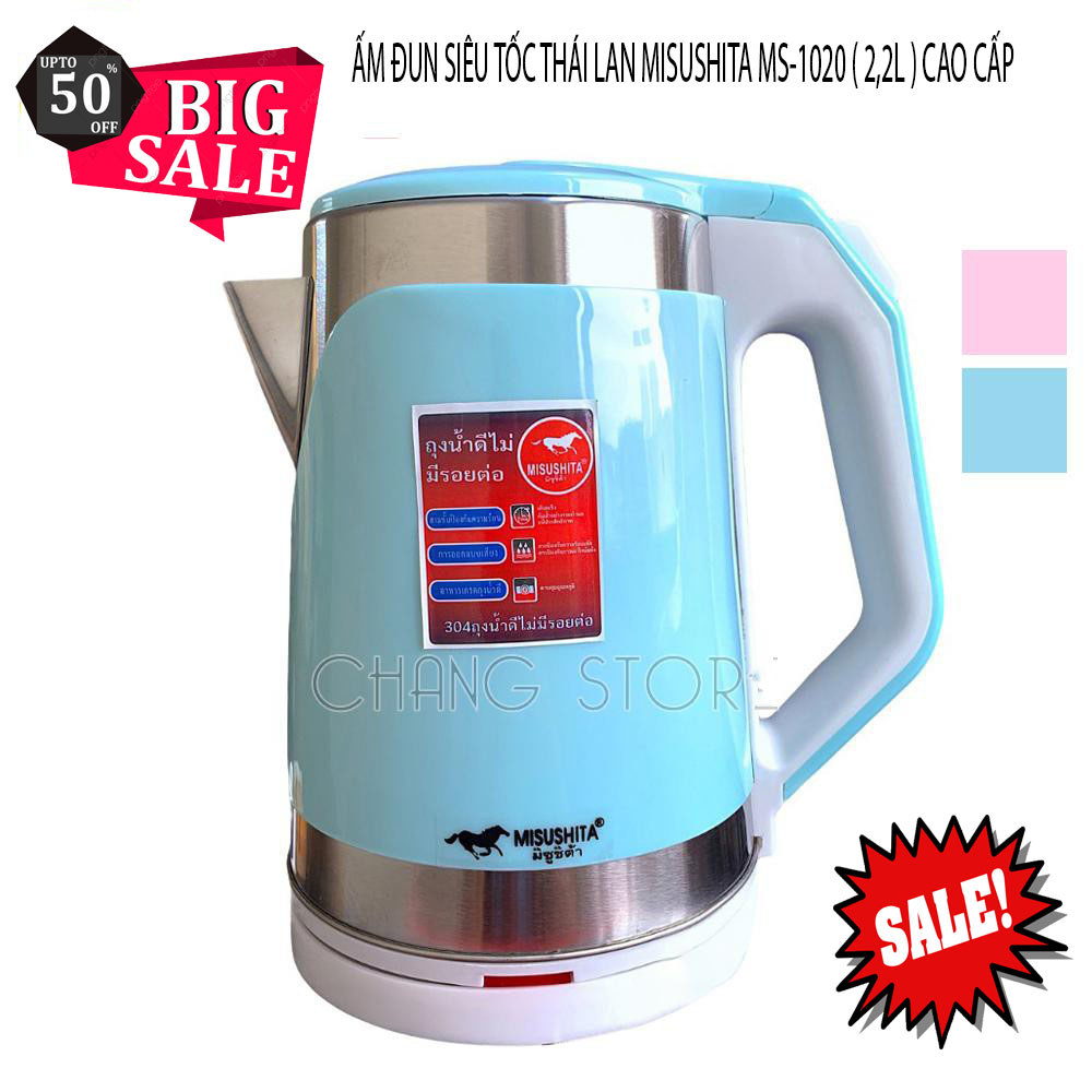 Ấm đun siêu tốc thái lan misushita ms-1020 cao cấp, đun nước cực nhanh , tự ngắt khi sôi siêu tiện dụng, lỗi 1 đổi 1.