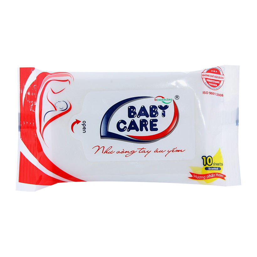 [HCM]Khăn ướt Baby care kháng khuẩn 10 miếng  - Hương hoa lô hội dưỡng da ( màu tím)
