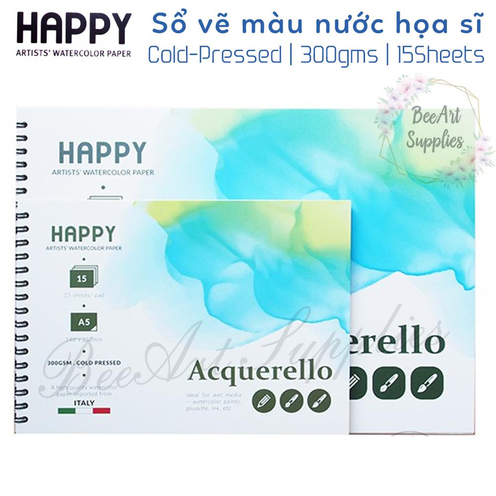Giấy vẽ màu nước Happy 300gms size A5/A4 tập 10 tờ