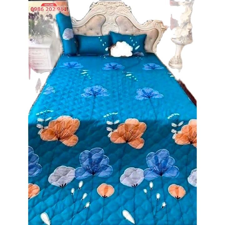 Mẫu chăn ga gối 5 món hè 2021 chất liệu cotton poly