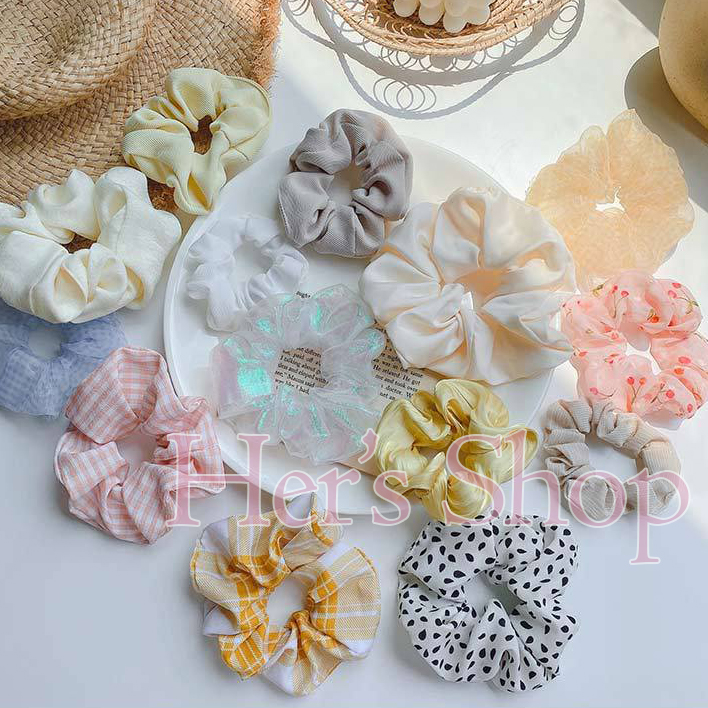 Dây buộc tóc scrunchie mùa hè nhiều kiểu dáng màu sắc dễ thương nữ tính