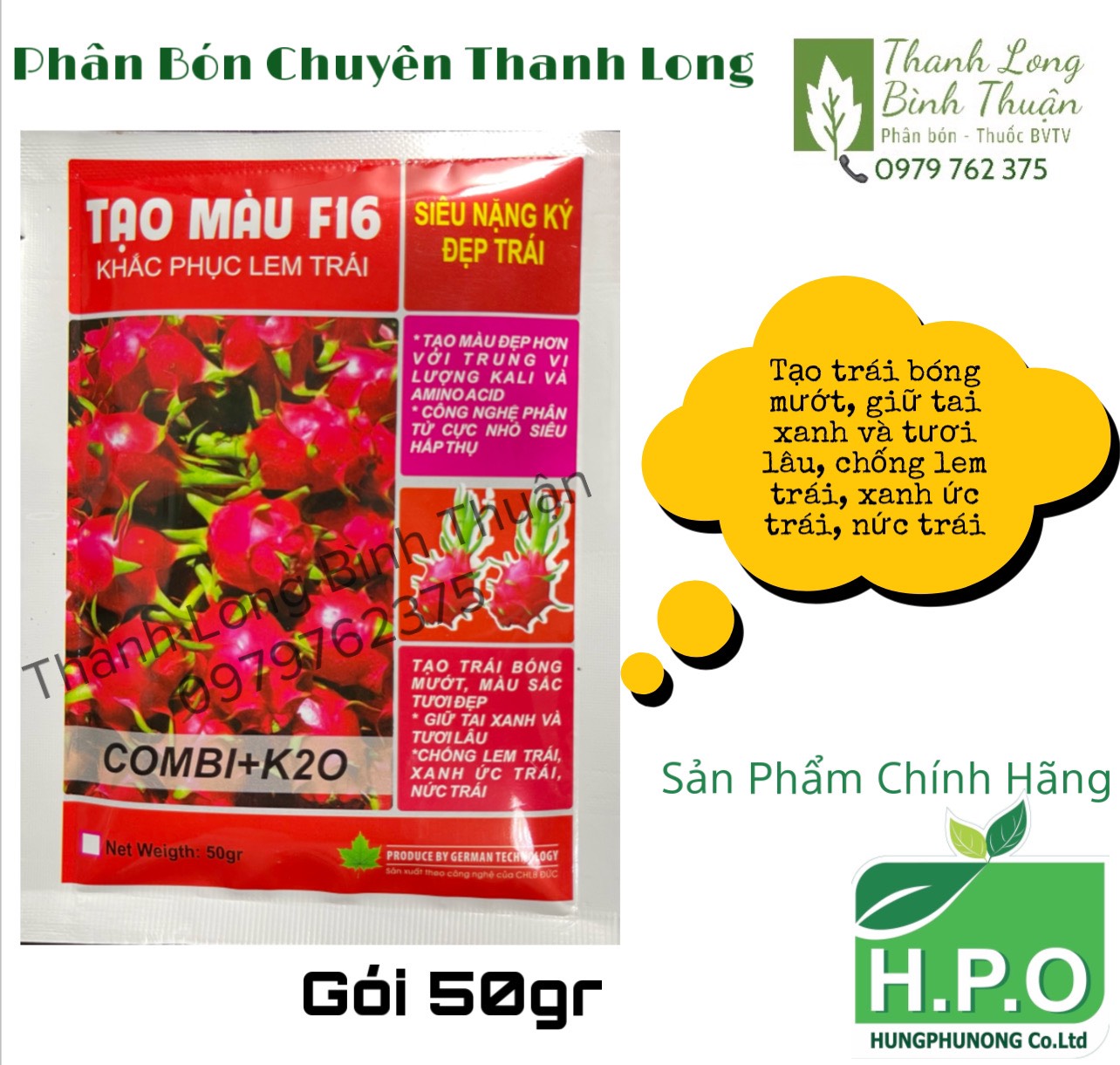 Phân Bón Chuyên Thanh Long Tạo Màu F16 - Khắc Phục Lem Trái - Siêu Nặng Kí - Đẹp Trái - Gói 50g
