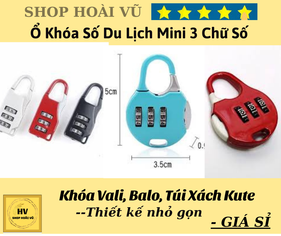 [HCM]Ổ Khóa Số Du Lịch Mini 3 Chữ Số - Khóa Vali Balo Túi Xách Kute