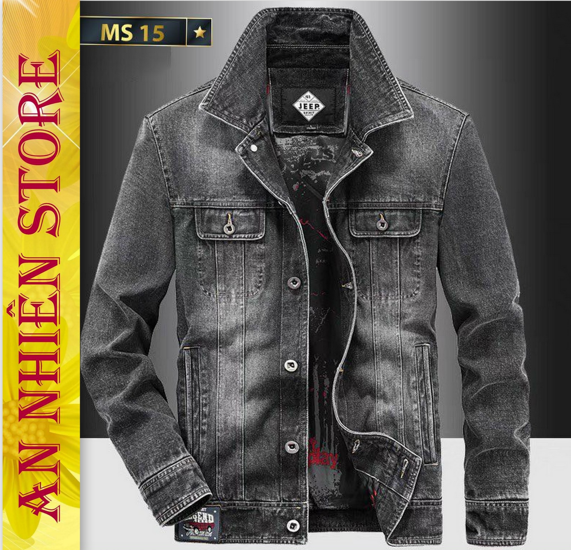 [HCM][SALE 50%]Áo khoác jean nam cao cấp vải jean xịn màu XÁM M91 chuẩn Form đẹp trai cá tính-Thời trang An Nhiên Store 9999 an254