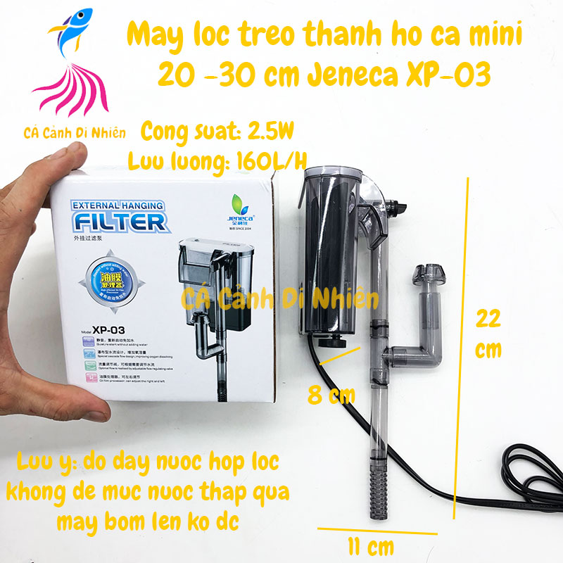 Máy lọc treo thành hồ cá dạng thác nước jeneca xp-03 2.5w cho bể cá cảnh