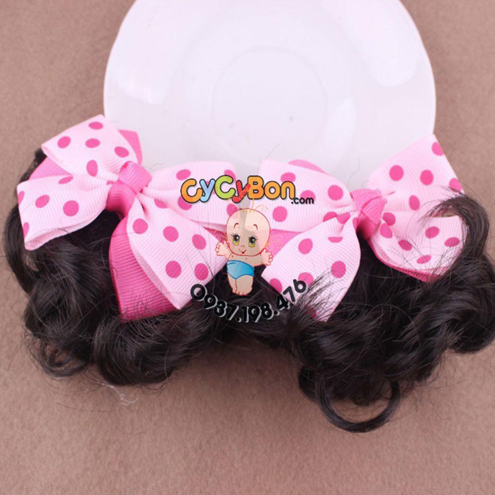 Cặp Kẹp Tóc Cho Bé Tóc Giả Nơ Hồng Chấm Bi Siêu Kute
