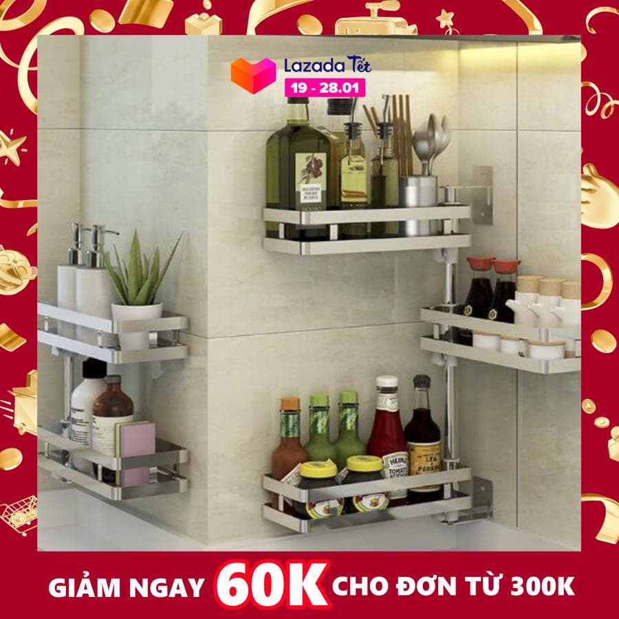 Kệ Xoay 180 Độ INOX SUS304 Dán Tường, Kệ để gia vị nhà bếp, Giá để đồ phòng tắm sang trọng lắp đặt dán tường hoặc khoan - KX304