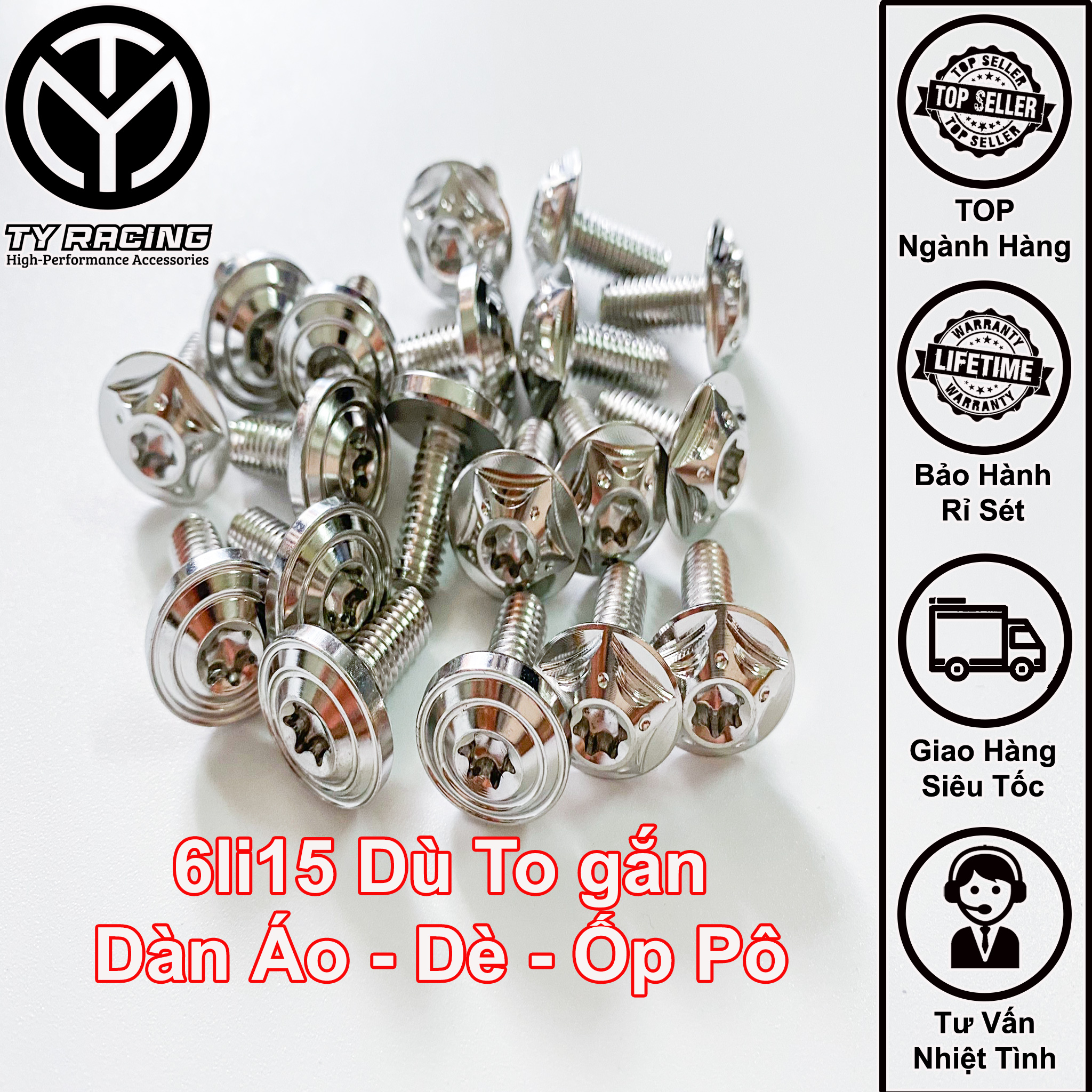 Ốc Salaya 6li15 Dù gắn Dàn Áo Ốp pô Dè Chuẩn Inox304 - TY Racing