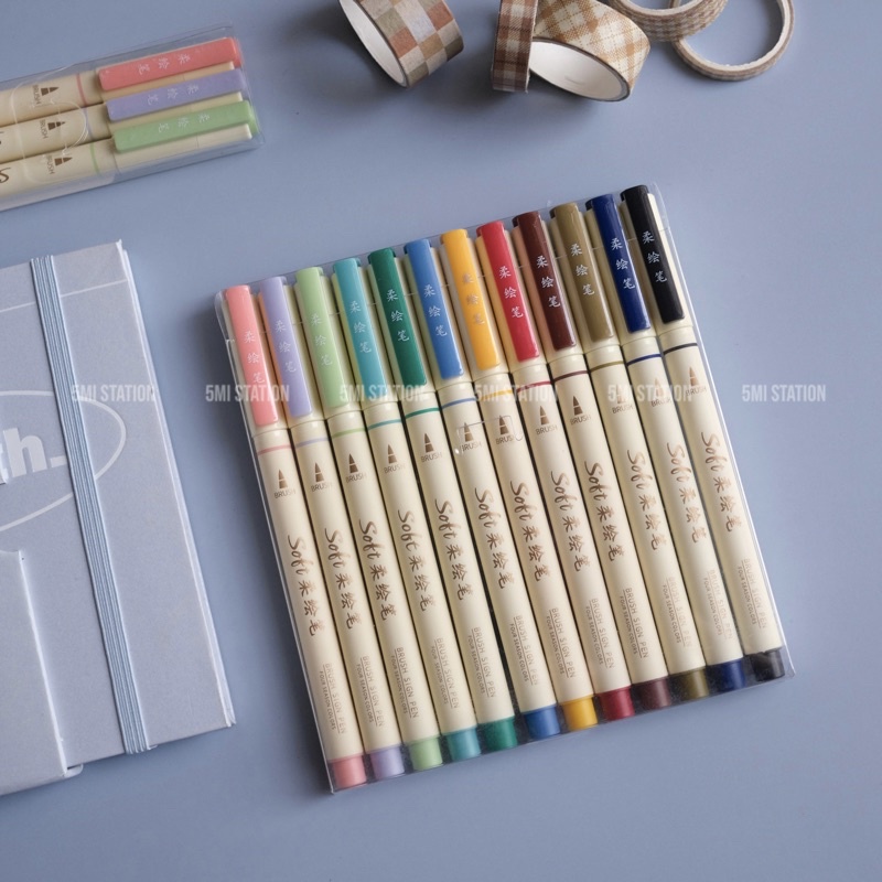 SET 3 & 12 BÚT Soft Brush Sign Pen Luyện Calligraphy Ngòi Cao Cấp