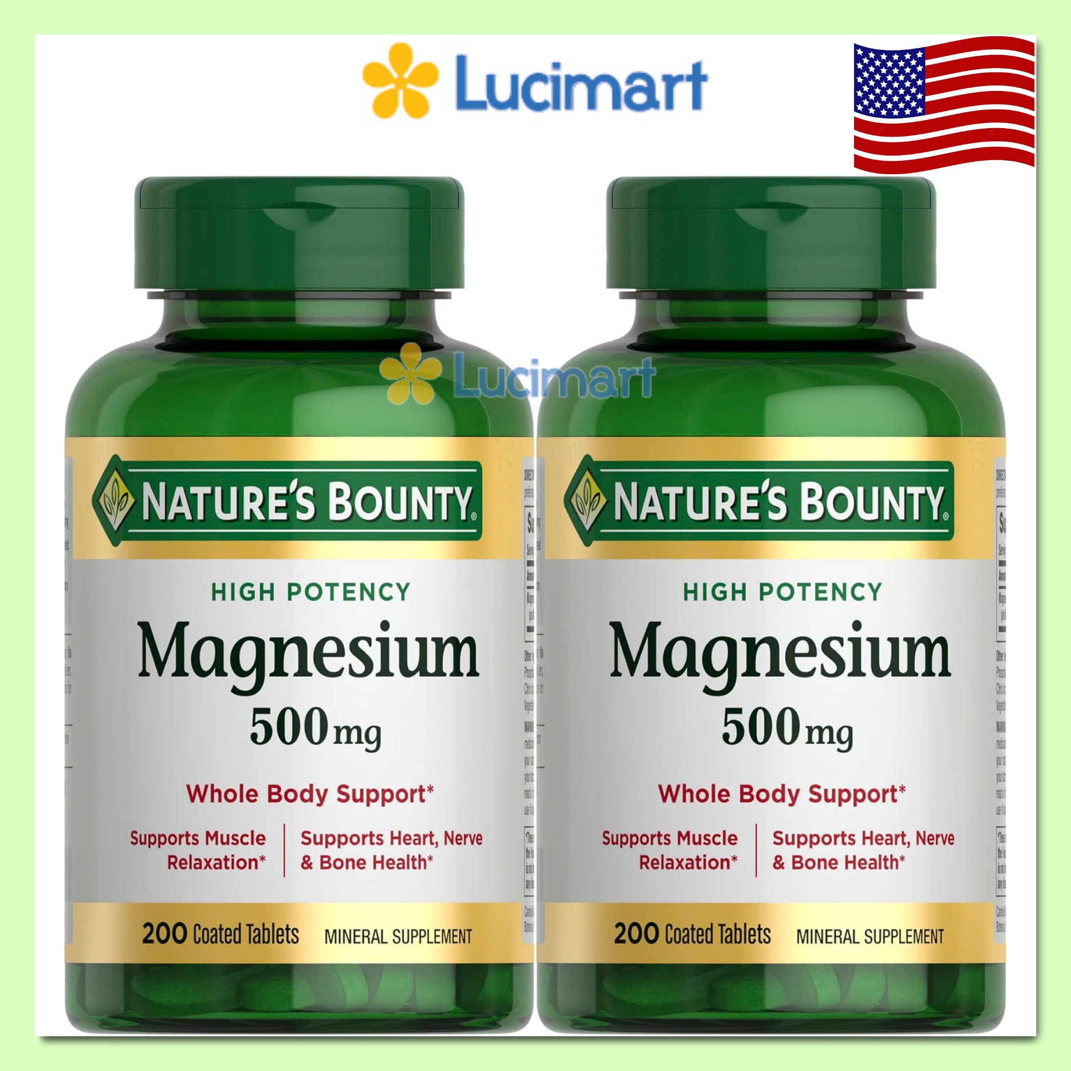 Viên uống Magnesium 500mg Nature’s Bounty, hộp 200 viên [Hàng Mỹ]