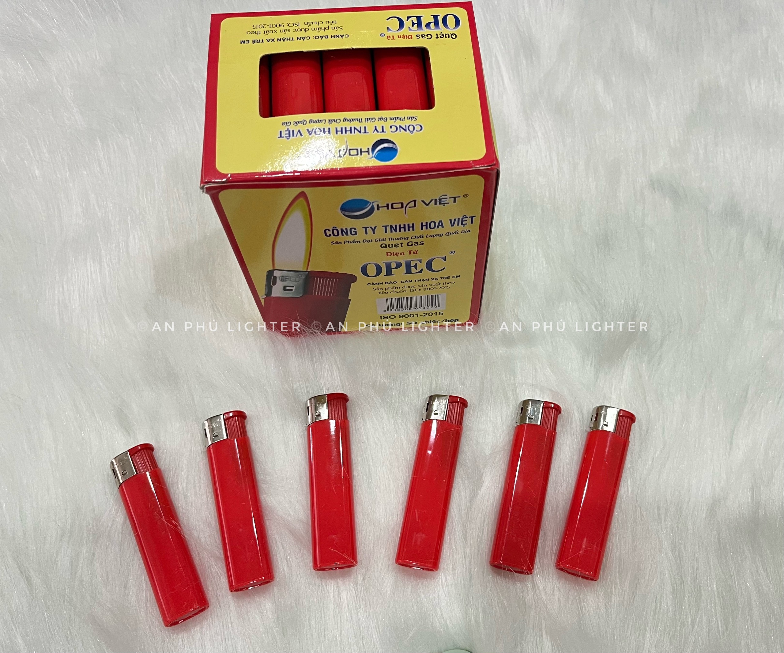 Bật Lửa IC Bấm Điện Tử OPEC Đục Màu Đỏ - Hàng Chính Hãng