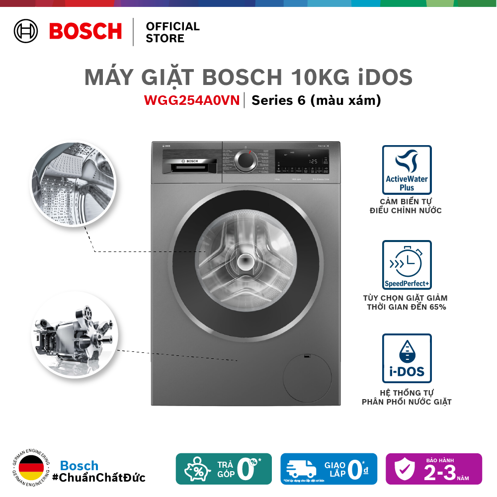 Máy giặt bosch 10kg wgg254a0vn - series 6 - hàng chính hãng