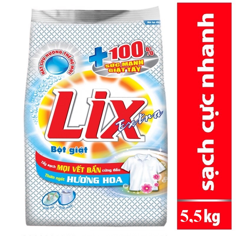 Bột Giặt Lix Extra 5.5kg hương hoa Sạch Cực Nhanh