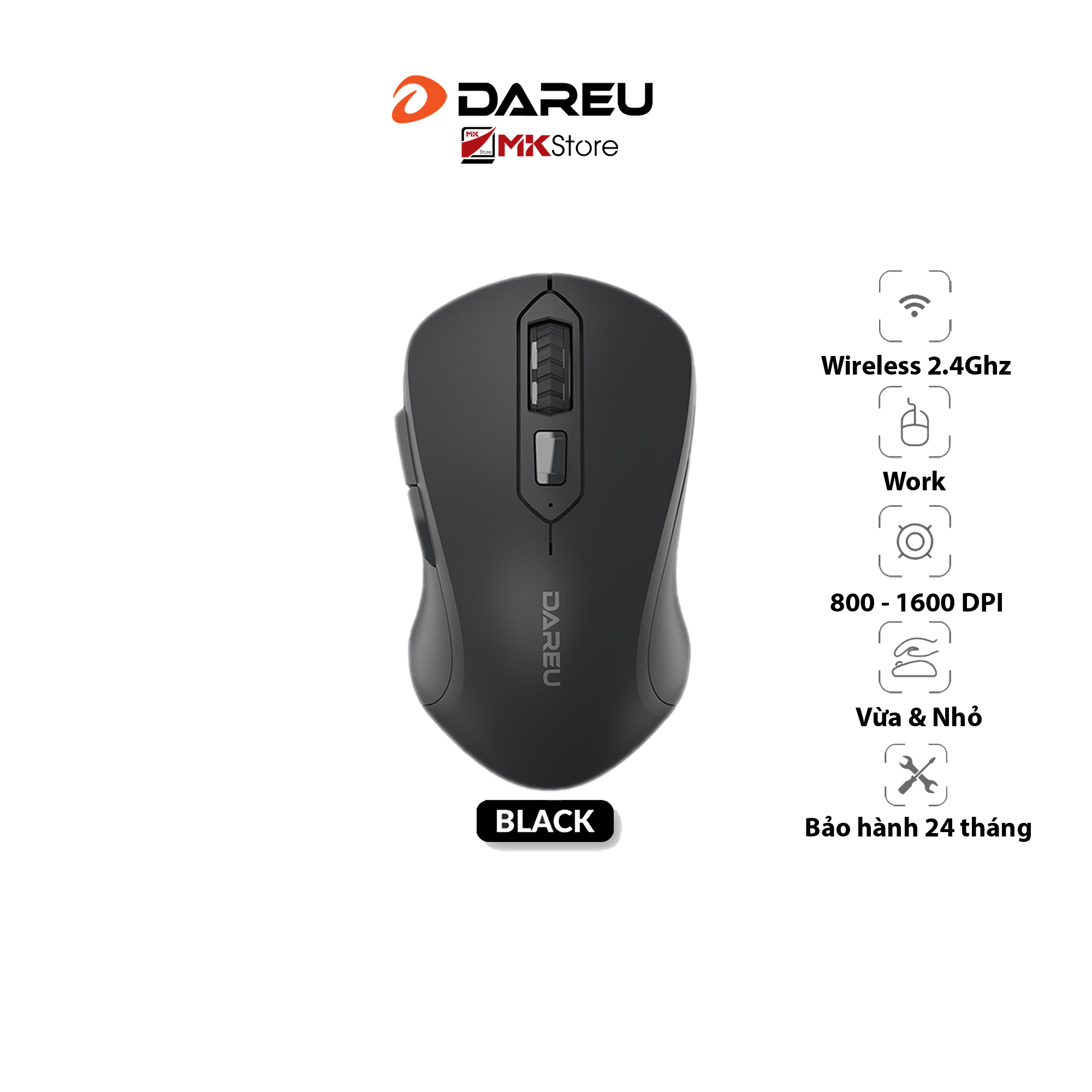 Chuột không dây DAREU LM115G Sparrow Black MKStore
