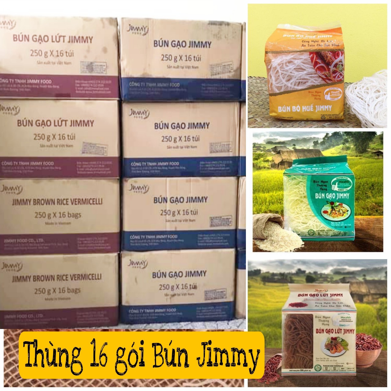 Thùng 16 gói bún gạo jimmy 16gói*250gr