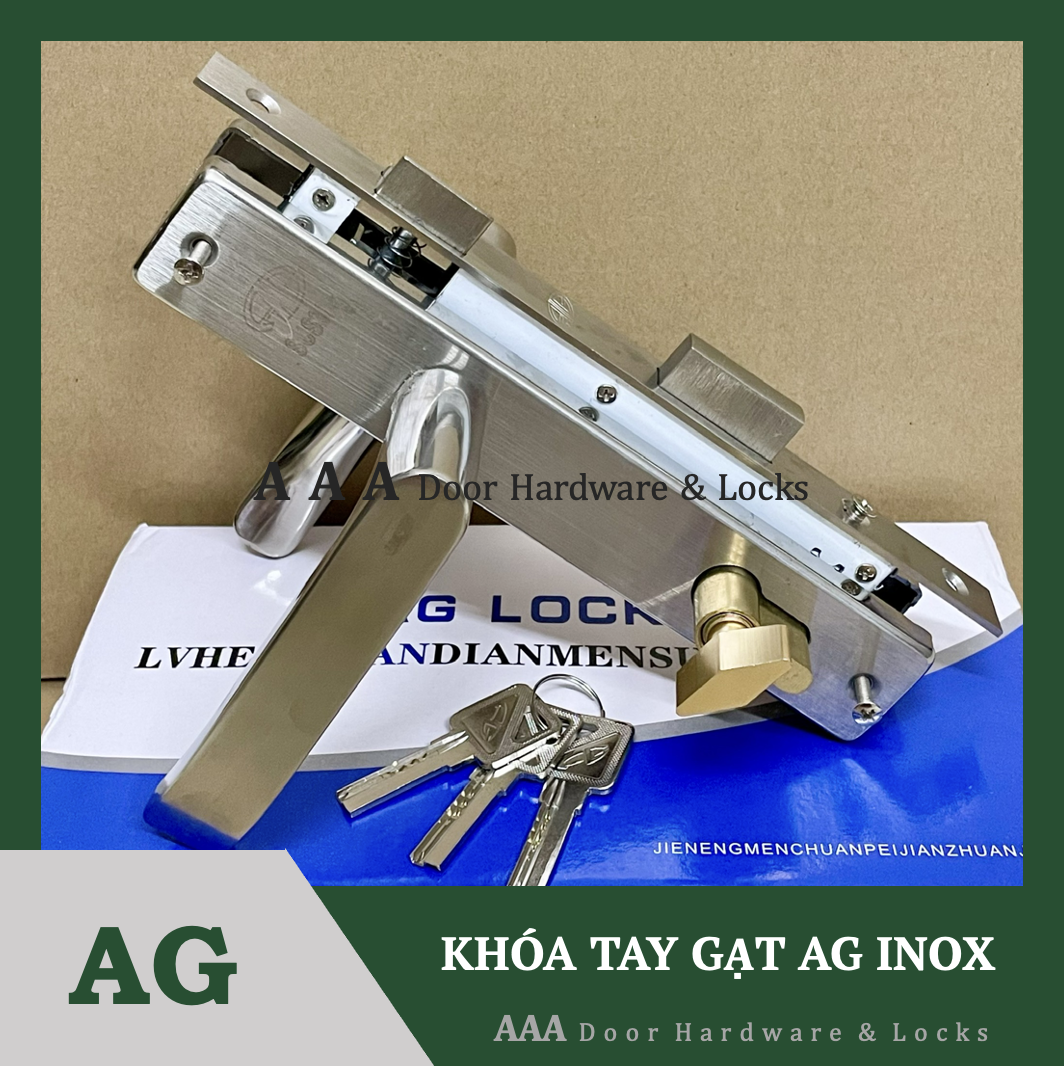 Khóa tay gạt AG INOX dùng cho cửa nhôm, sắt, gỗ hệ 700 đố 3x6, hệ 1000 đố 4x8