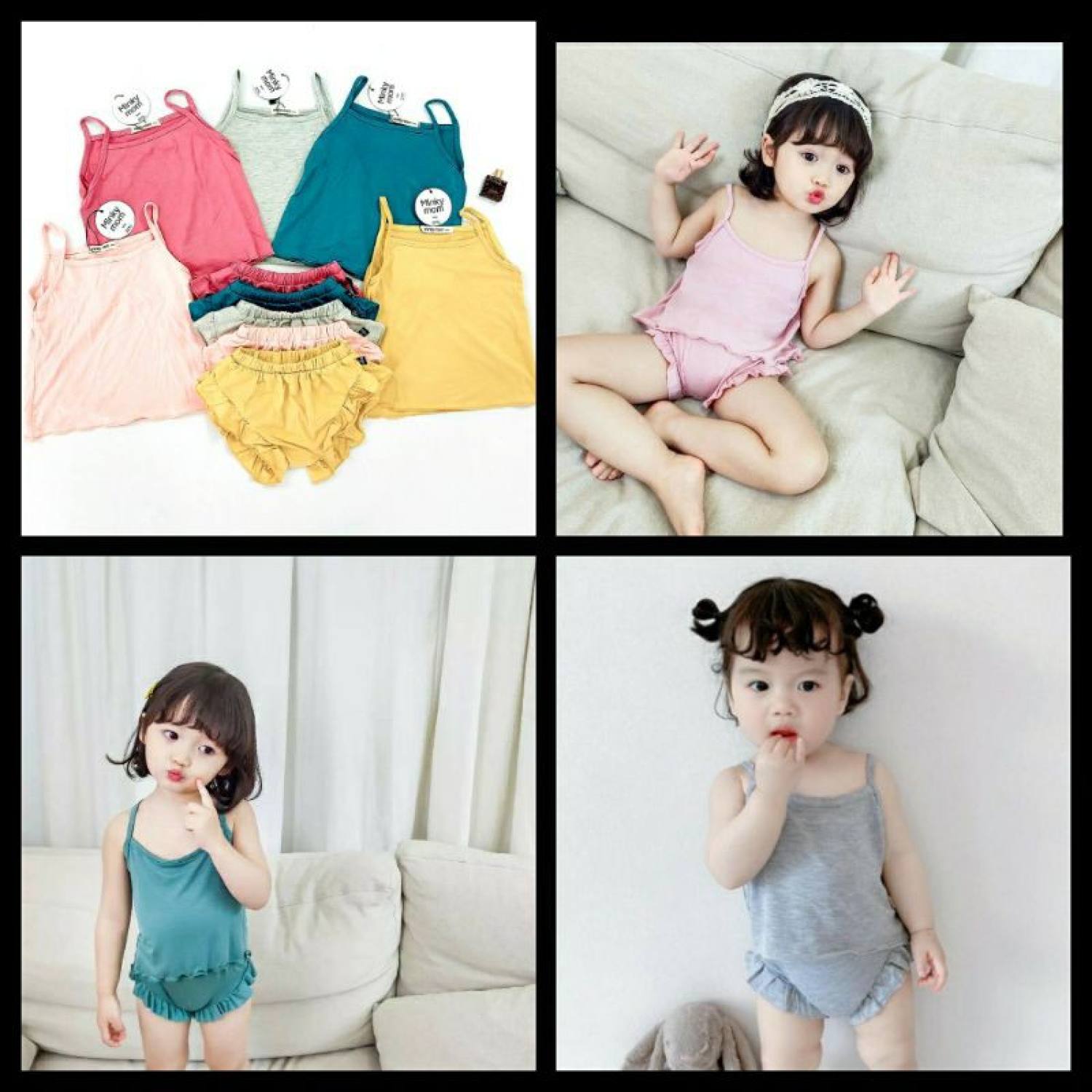 Bộ 2 dây Minky mom quần chip bé gái - Đồ bộ bé gái