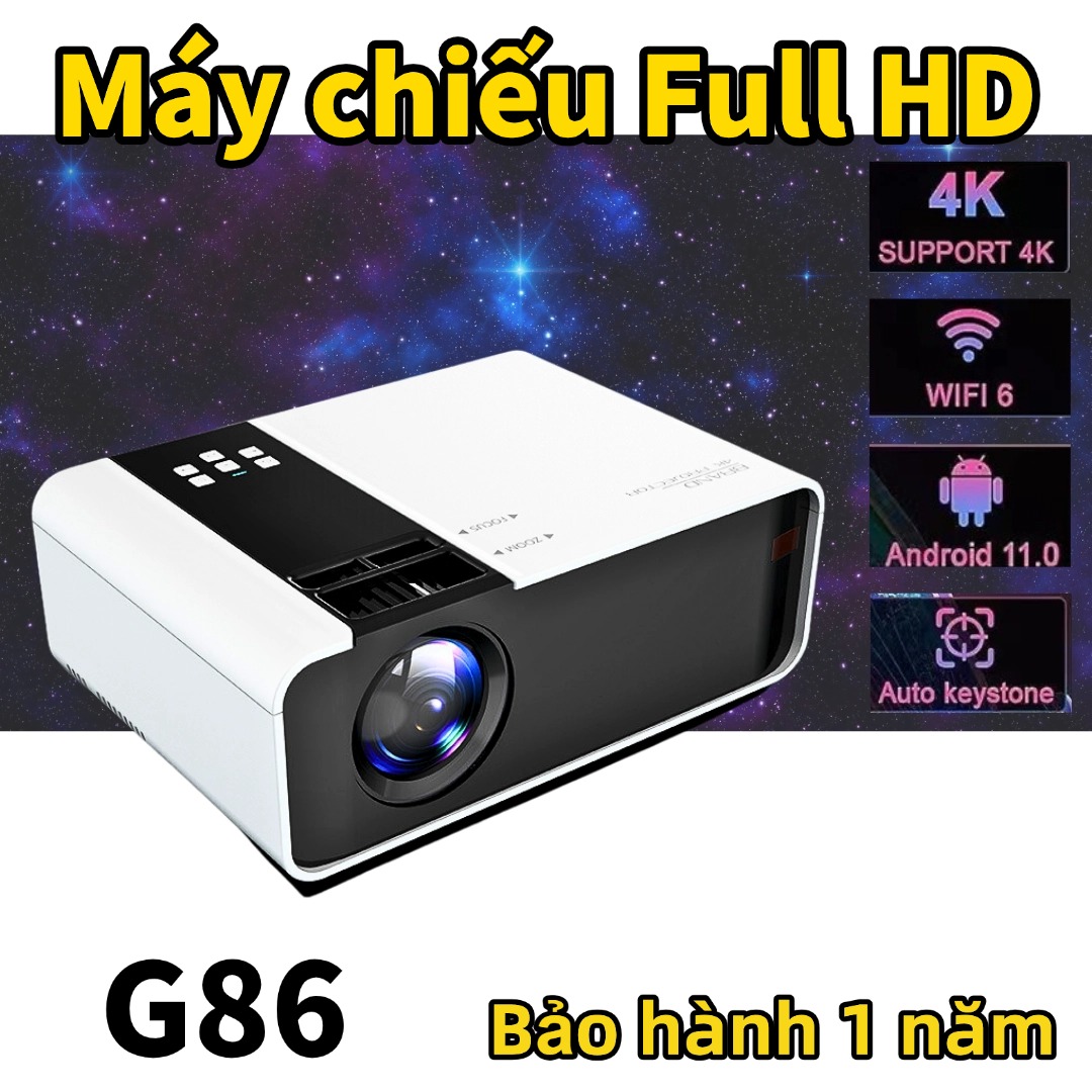 Máy Chiếu G86W Android 6.0 Độ Sáng 6000 Lumens Hỗ Trợ 4K Full HD Bluetooth WiFi HDMI USB – Dùng Cho Gia Đình, Văn Phòng – Bảo Hành 12 Tháng