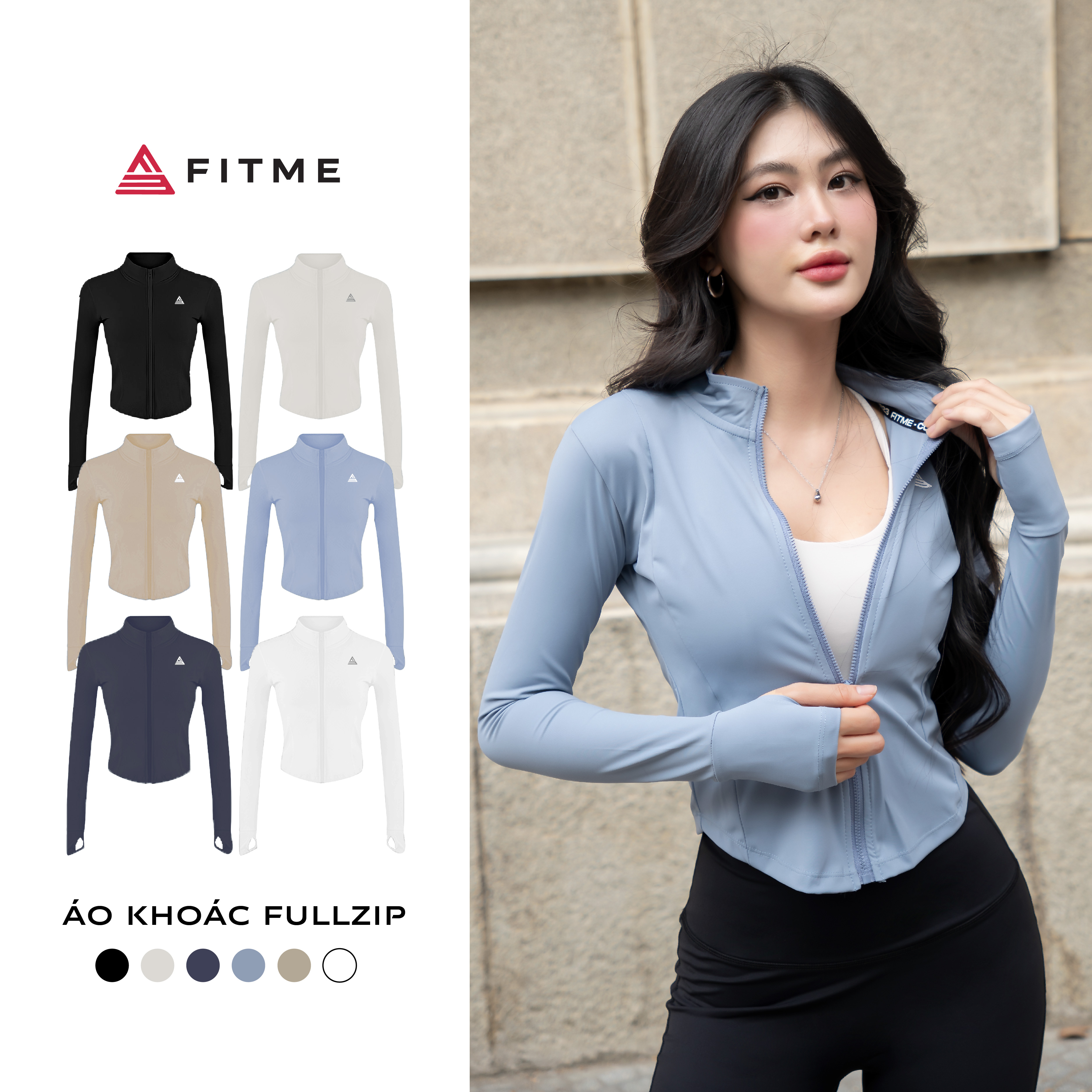 Áo khoác croptop Fitme Cover23 tay dài tập gym yoga vải 2 lớp ôm body AKCV