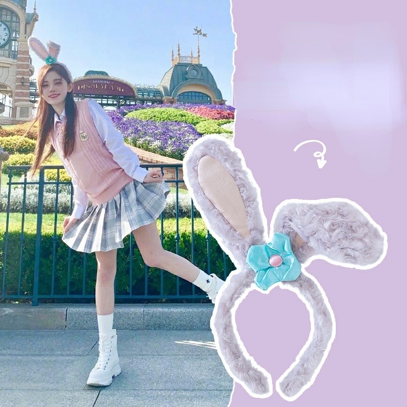 Cài - Bờm tóc lông xù tai thỏ gam màu tím nhạt thỏ Stella Lou Disney điều chỉnh cụp tai