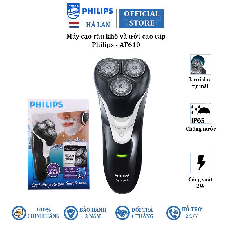 Máy cạo râu cao cấp nhãn hiệu Philips AT610, pin Lithium-ion, công suất 2W, thời gian cạo râu 30 phút, lên đến 10 lần cạo - Hàng chính hãng, bảo hành 24 tháng