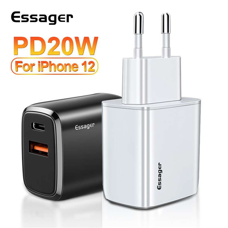 Củ sạc nhanh Essager 2 cổng USB 20W PD3.0 QC3.0 Cho iPhone 12 Pro Mã