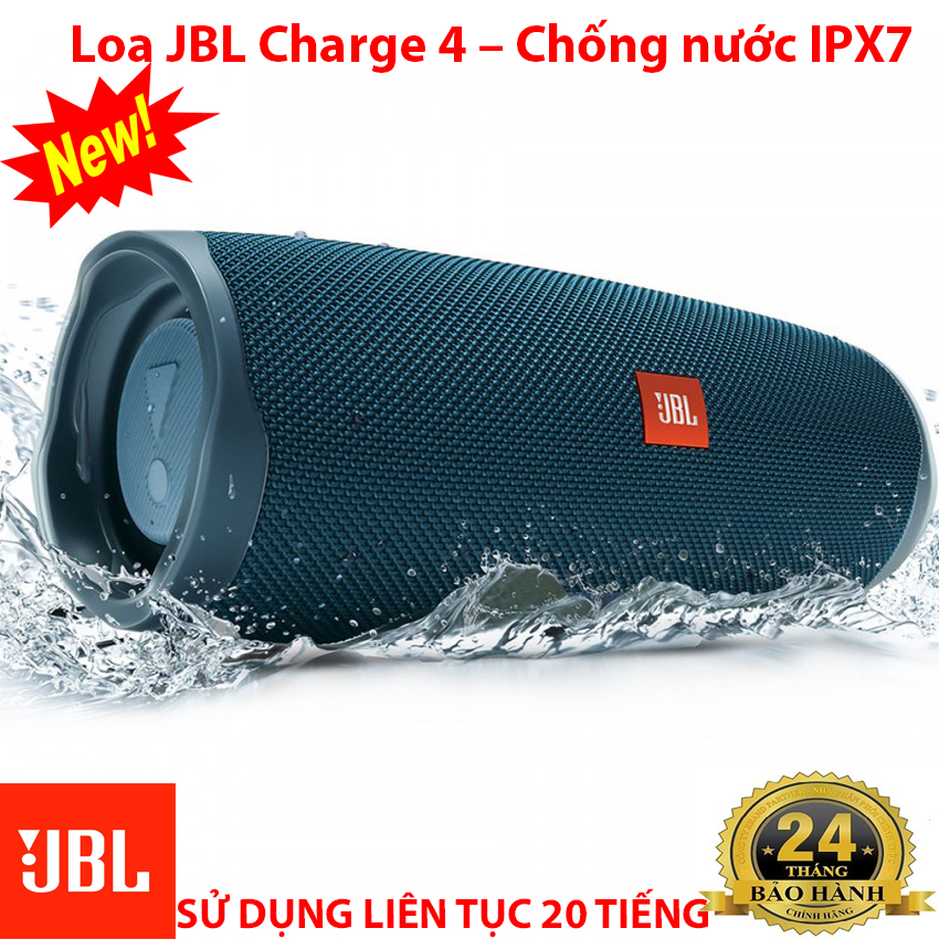 Loa Bluetooth JBL Charge 4, Chống nước IPX7, Âm thanh sống động, Thiết kế loa Charge 4 JBL nhỏ gọn, tiện lợi, Công suất 30 W, Thời Gian Sử Dụng 20 Tiếng, Âm bass rất mạnh mẽ, Bảo Hành 24 Tháng