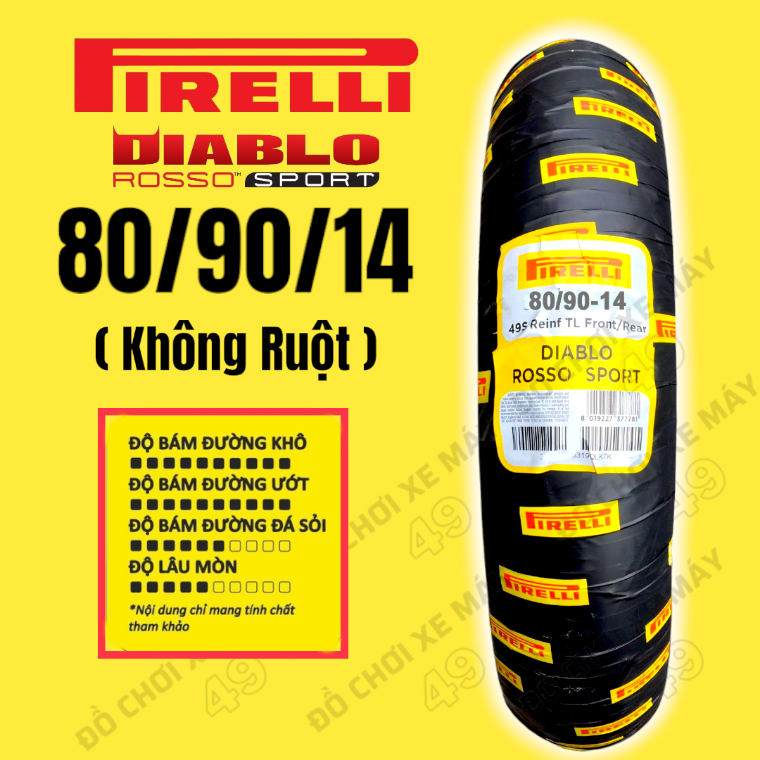 Vỏ Lốp Xe Máy Pirelli 80 90 14 Diablo Rosso Sport  không ruột