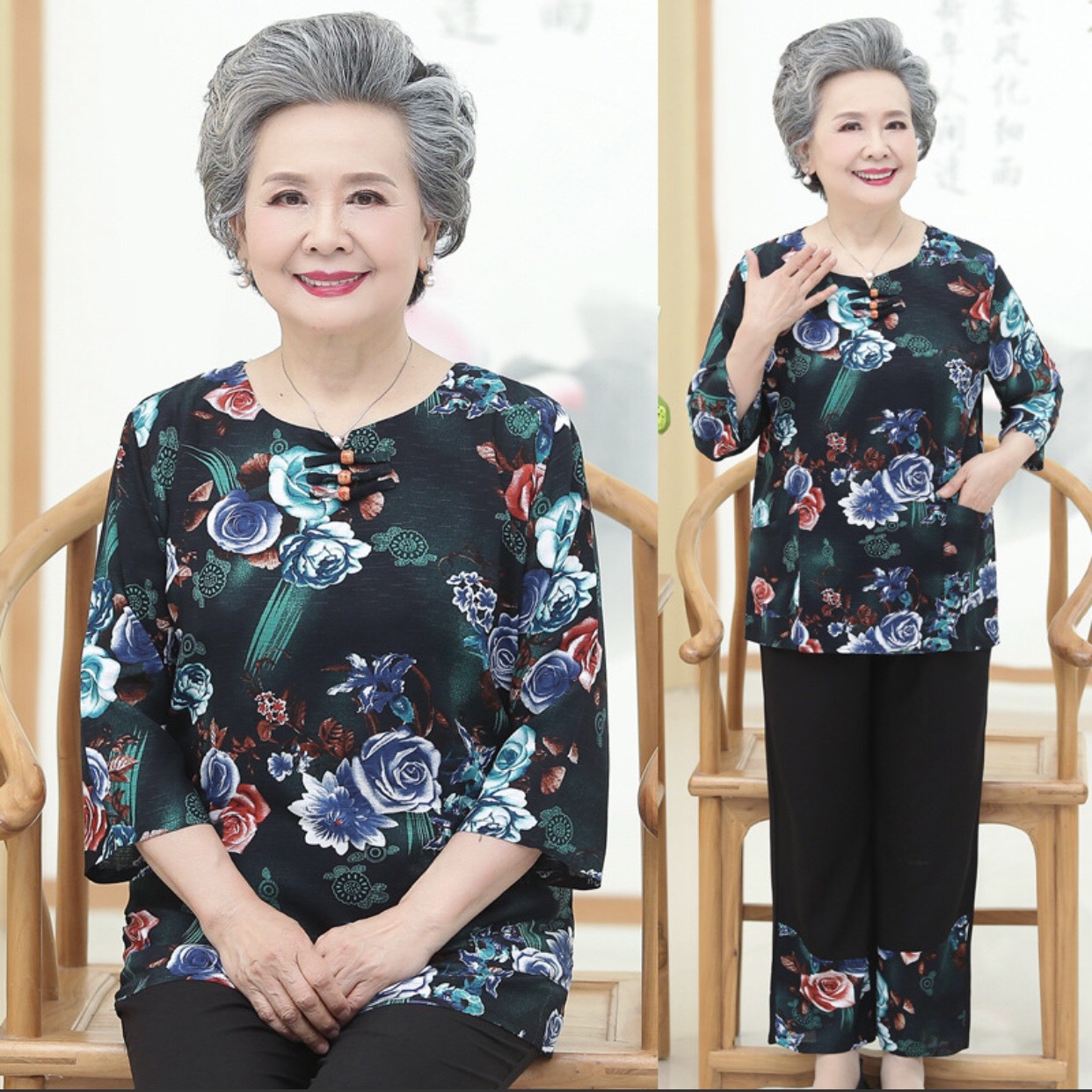 Set bộ nữ trung niên tay lỡ quần dài - đồ bộ lanh lụa trung niên cho mẹ - set bộ cho bà cao cấp