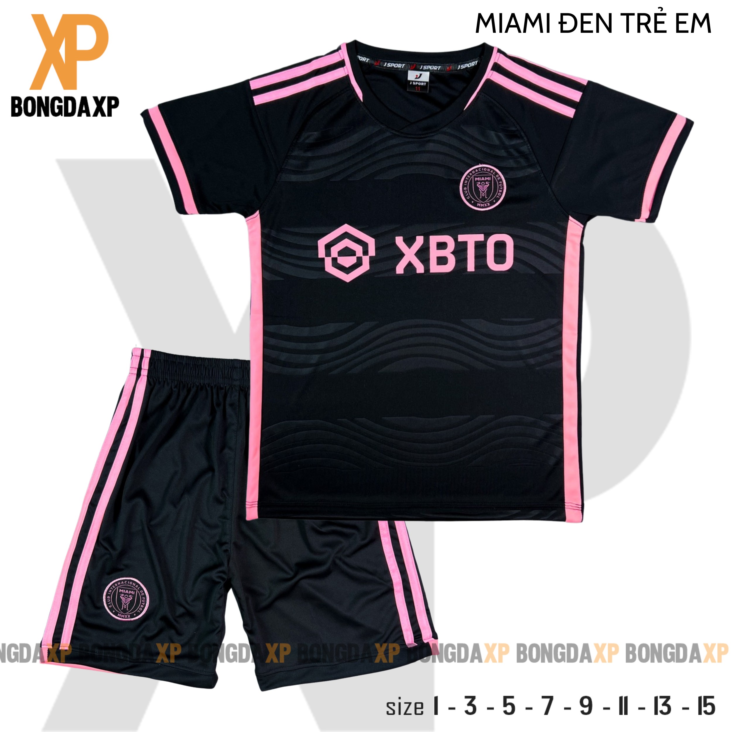 Quần áo bóng đá trẻ em MIAMI Đen Vải thun lạnh cao cấp