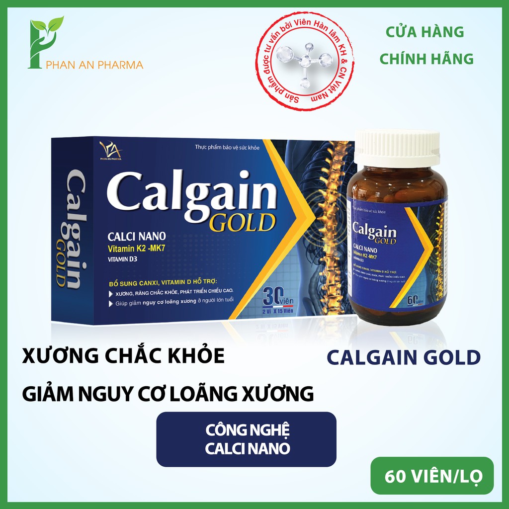 Calgain Gold bổ sung can xi vitamin D K2-MK7 Calgain Gold hỗ trợ xương chắc khỏe - CN08(Lọ 60v)
