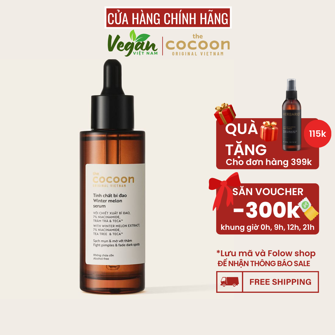 Tinh chất bí đao cung cấp dưỡng chất cần thiết mờ vết thâm làm sáng và mịn da the cocoon (Winter melon serum) 70ml - Vegan Việt Nam