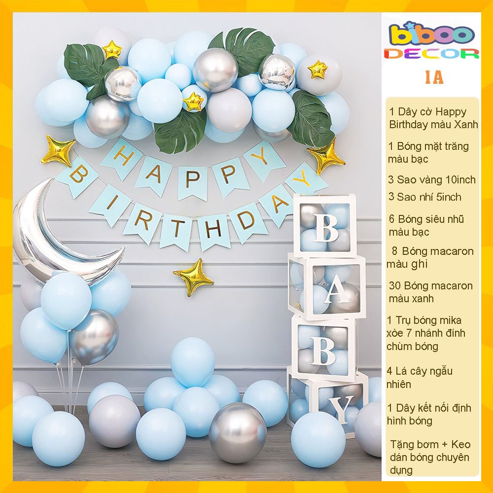 [TẶNG NGAY BÓNG TUỔI] Combo set bóng bay trang trí sinh nhật, trang trí thôi nôi, trang trí đầy tháng bé trai bé gái - BiBoo Decor 1A