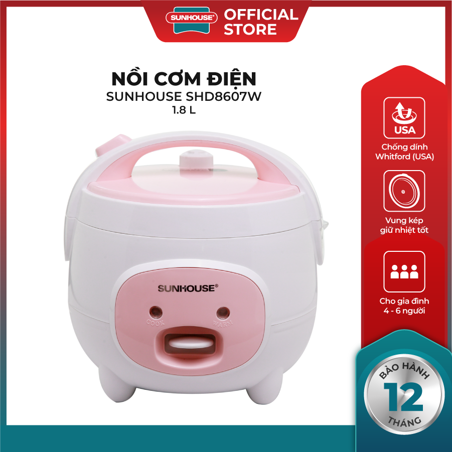 Nồi cơm điện 1.8l sunhouse shd8607w