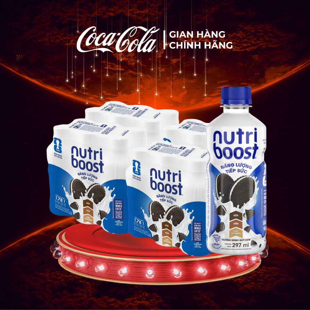[SIÊU SALE ] Lốc 24 Chai Thực phẩm bổ sung Nước uống sữa trái cây Nutriboost hương bánh quy kem 297ml/Chai Sale 8.8 Coca-Cola Chính Hãng_LD