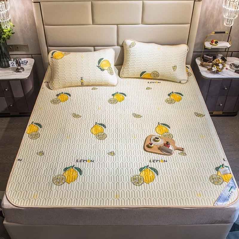 ( Loại Dày ) Chiếu Điều Hòa Cao Su Thiên Nhiên 1m8*2m Kèm 2 Vỏ Gối 50*70 - Chiếu 5d Cao Su Non - Drap Chiếu Điều Hòa Mát Lạnh - Ga Điều Hòa Cao Su Non Bo Chun - Chiếu Nằm Điều Hòa Vải TennCel Mềm Min,Có Giặt Được Máy Không Kích Ứng