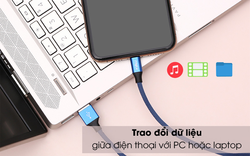 Cáp sạc iphone Lightning 1m eValu LTL-04 Xanh Navi