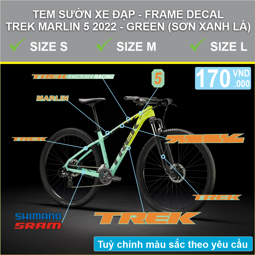 Tem decal dán sườn xe đạp địa hình MTB TREK MARLIN 5 2022 (Xanh lá) | CycleWrap