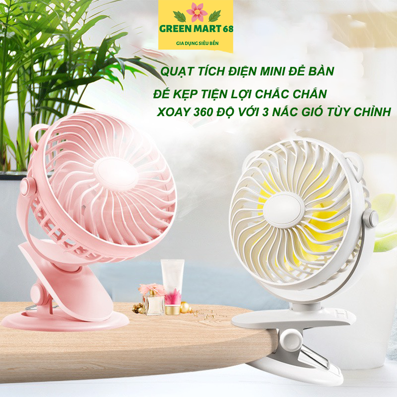 Quạt mini tích điện để bàn - Quạt kẹp xoay 360 độ